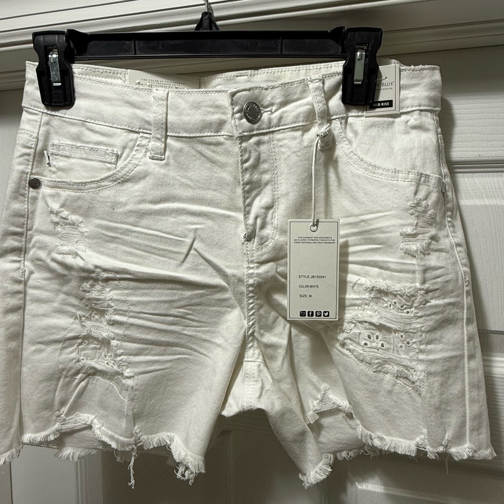 Judy Blue Off-White Distressed Jean Shorts